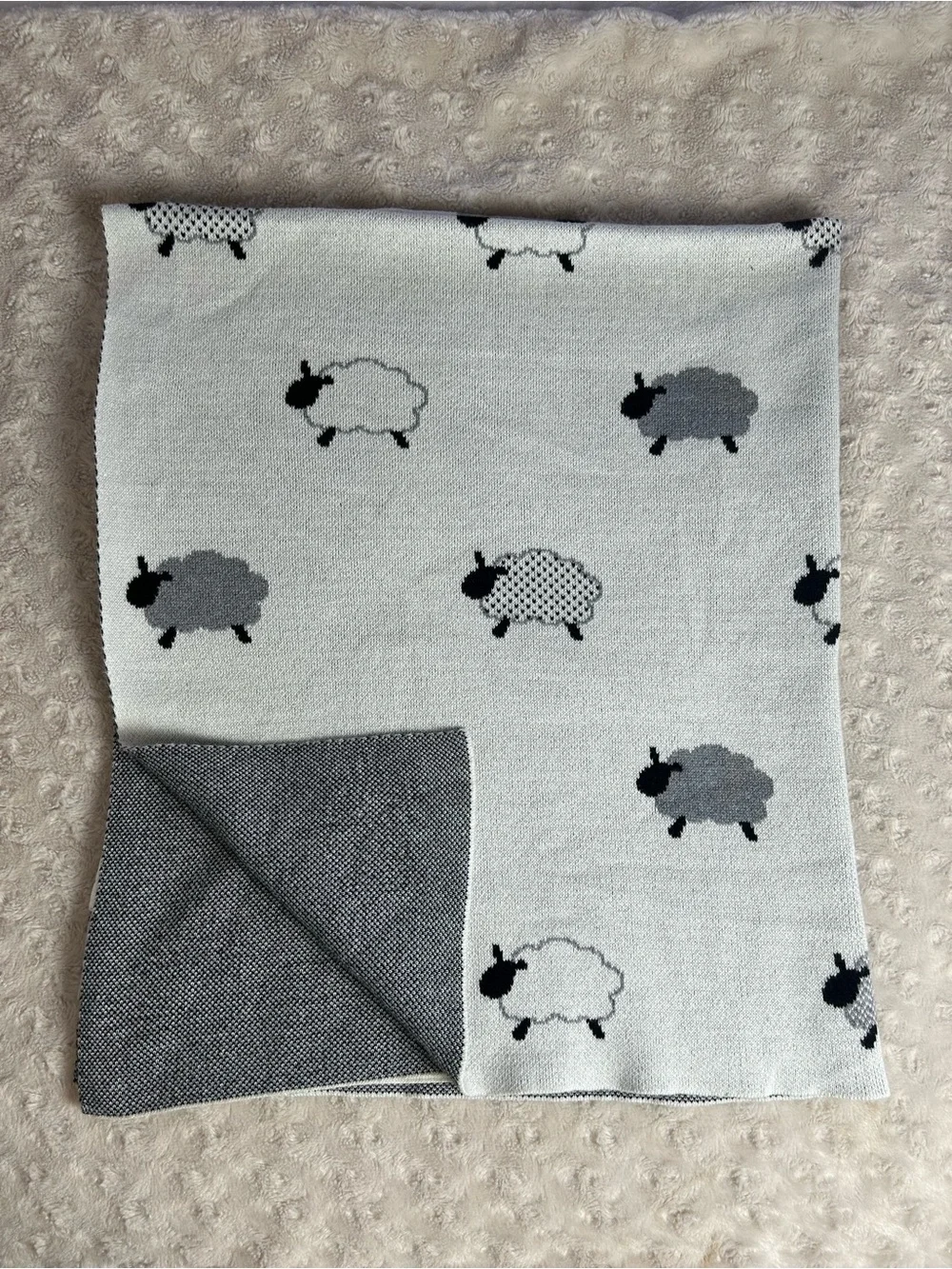 Frolics Kids Collection Sheep Baby Blanket Lamb Sweater Knit Black Gray Cream